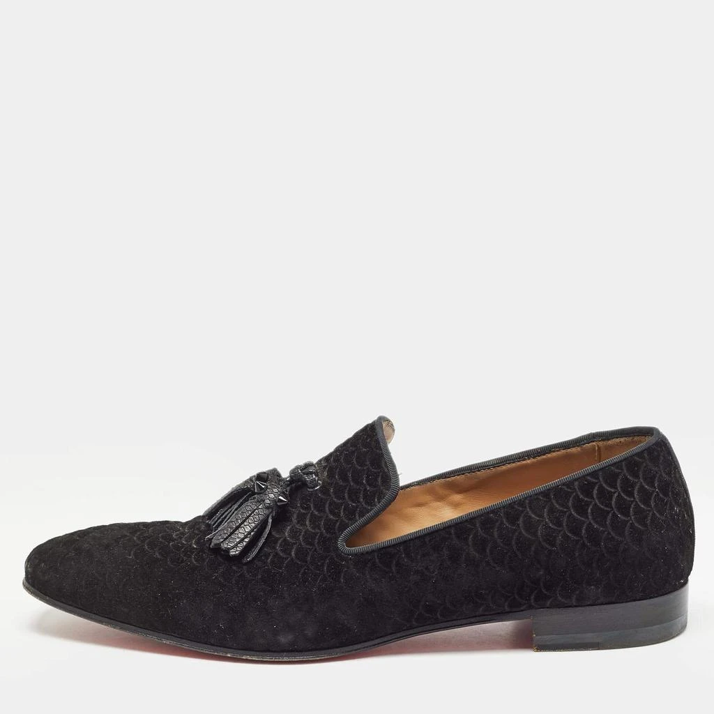 商品[二手商品] Christian Louboutin|Christian Louboutin Black Embossed Suede Dandelion Smoking Slippers Size 42.5,价格¥1215,第1张图片