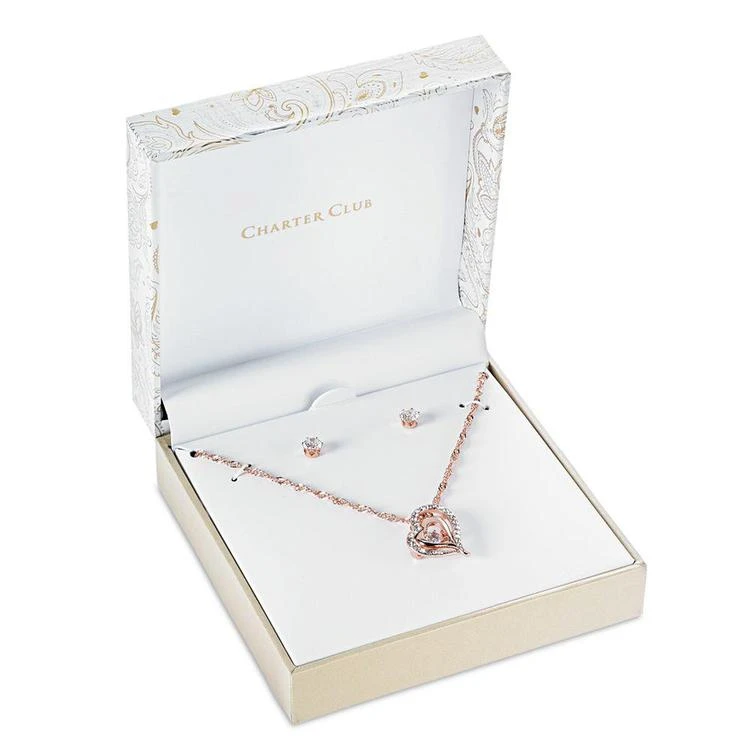 商品Charter Club|Rose Gold-Tone Crystal Heart Pendant Necklace & Stud Earrings Set, Created for Macy's,价格¥204,第2张图片详细描述