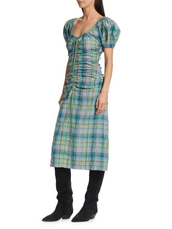 商品Ganni|Plaid Puff Sleeve Midi Dress,价格¥988,第3张图片详细描述