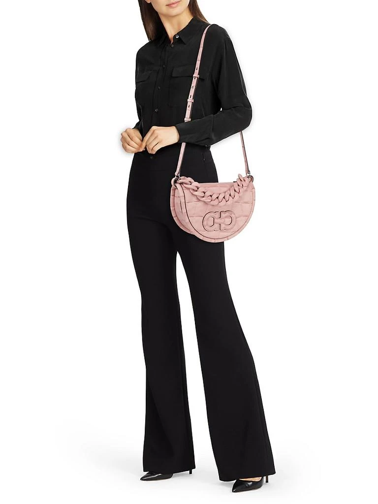商品Salvatore Ferragamo|Half Moon Croc-Embossed Leather Chain Shoulder Bag,价格¥16664,第2张图片详细描述