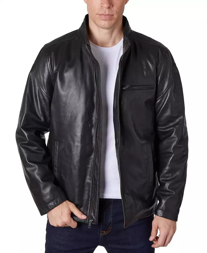 商品Perry Ellis|Men's Zipper Leather Moto Jacket,价格¥1414,第1张图片