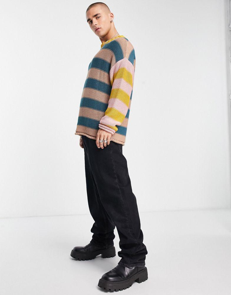 ASOS DESIGN oversized knitted jumper in stripe商品第3张图片规格展示