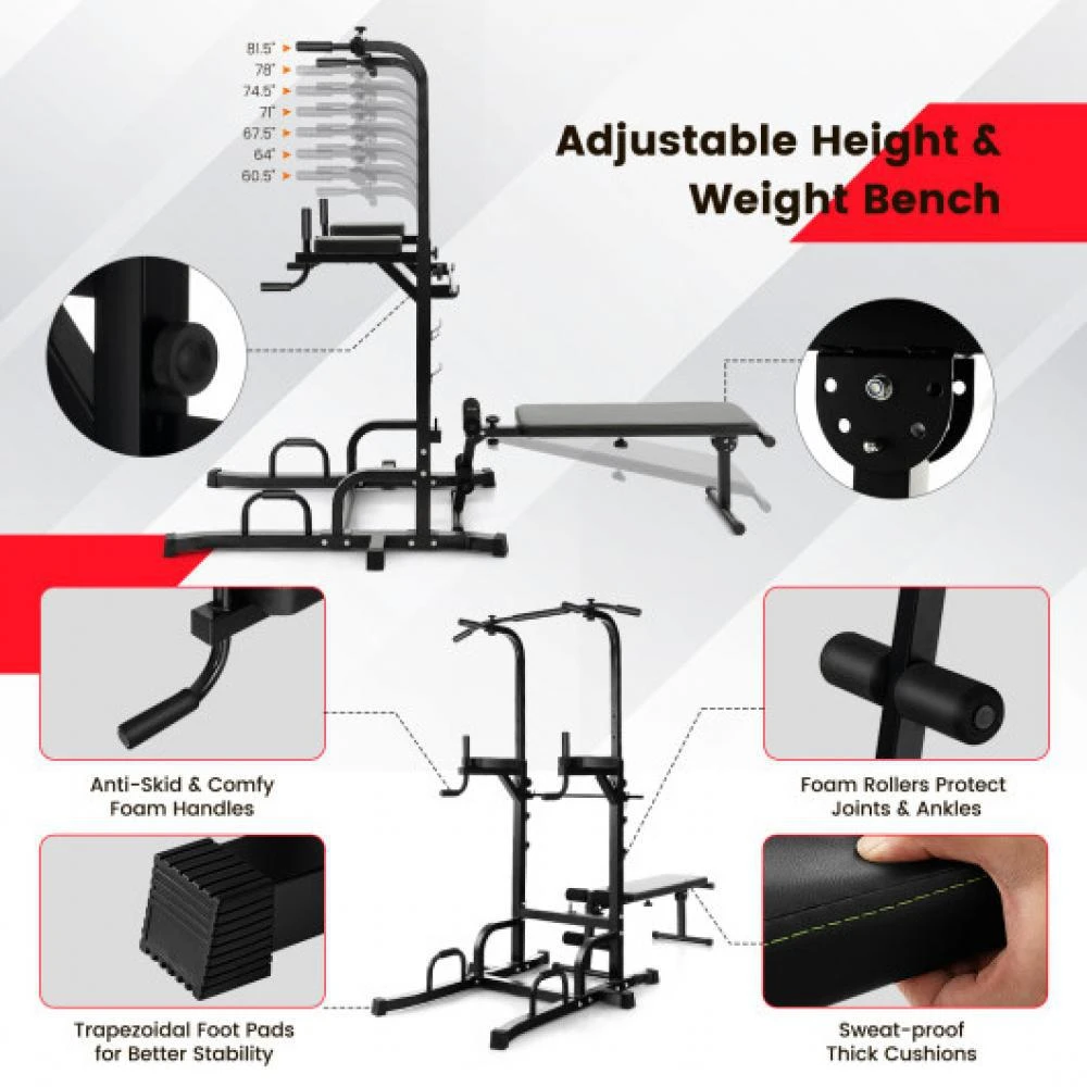 商品Hivvago|Power Tower Pull Up Bar Stand with Adjustable Heights and Bench,价格¥2051,第4张图片详细描述