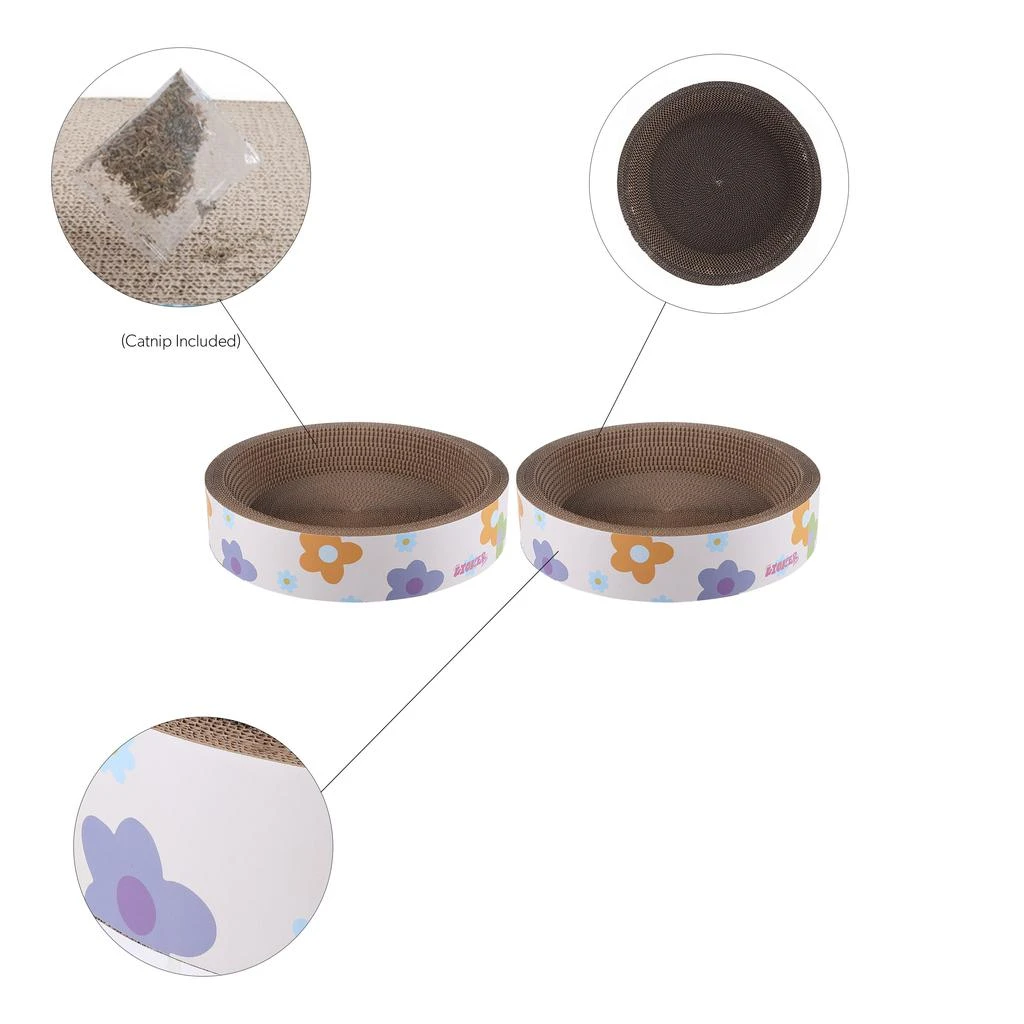商品THE LICKER STORE|Daisy 18.13" Modern Cardboard Bowl Cat Scratcher with Catnip, White/Multi (Set of 2),价格¥556,第4张图片详细描述