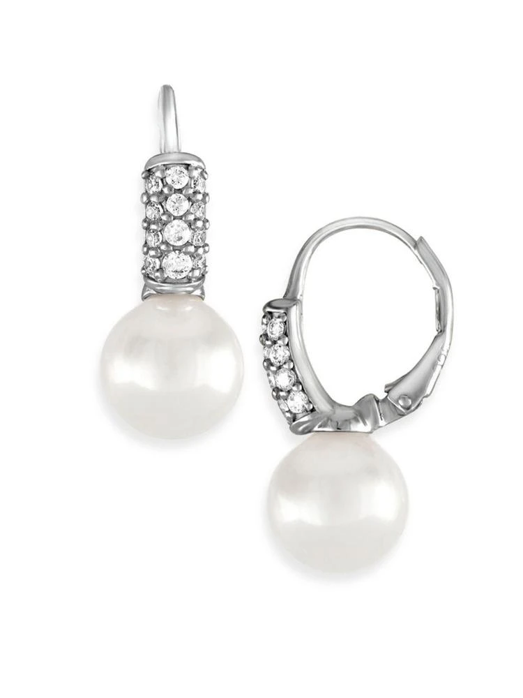 商品Majorica|10mm White Pearl, Cubic Zirconia and Sterling Silver Earrings,价格¥901,第1张图片