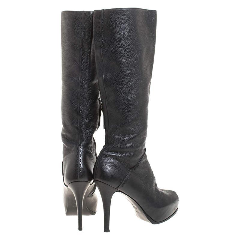 商品[二手商品] Fendi|Fendi Black Textured Leather Mid Calf Platform Boots Size 38.5,价格¥4243,第7张图片详细描述