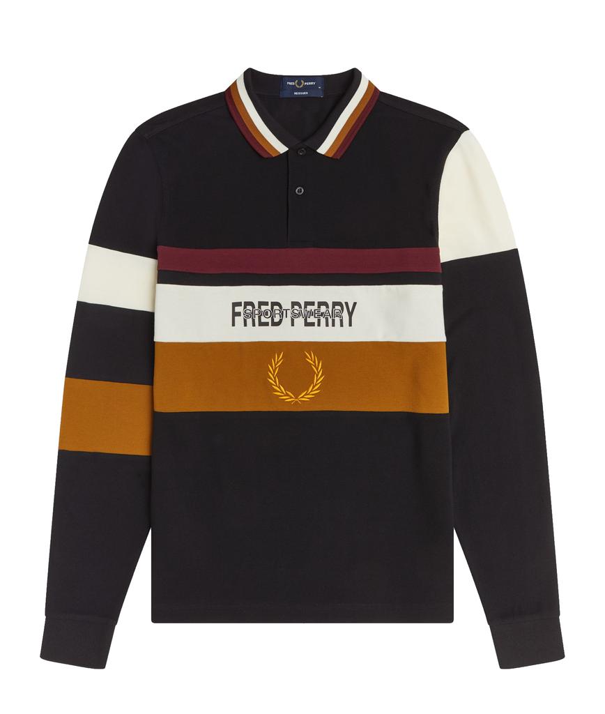 Fred Perry Reissues Long Sleeve Contrast Panel Polo Shirt Black商品第1张图片规格展示