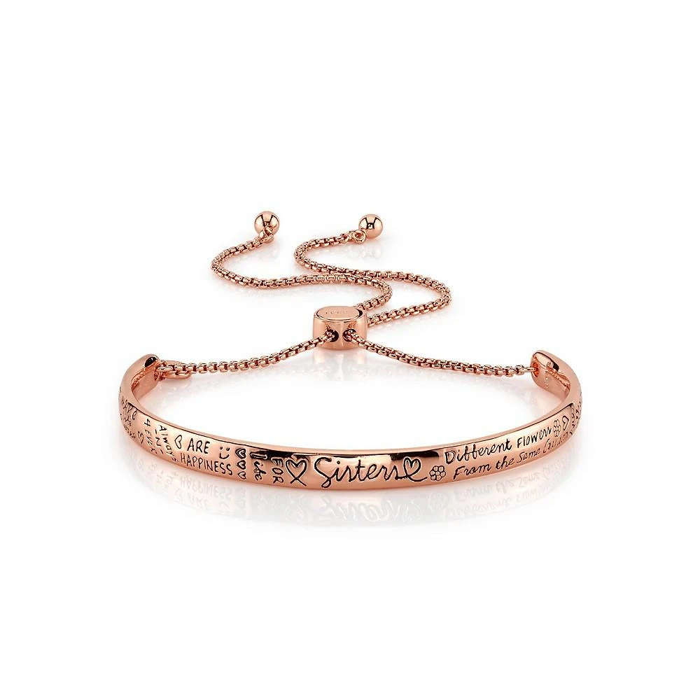 商品Unwritten|Rose Gold Tone "Sisters" Adjustable Bolo Bracelet in Stainless Steel with Silver Plated Charms,价格¥252,第1张图片