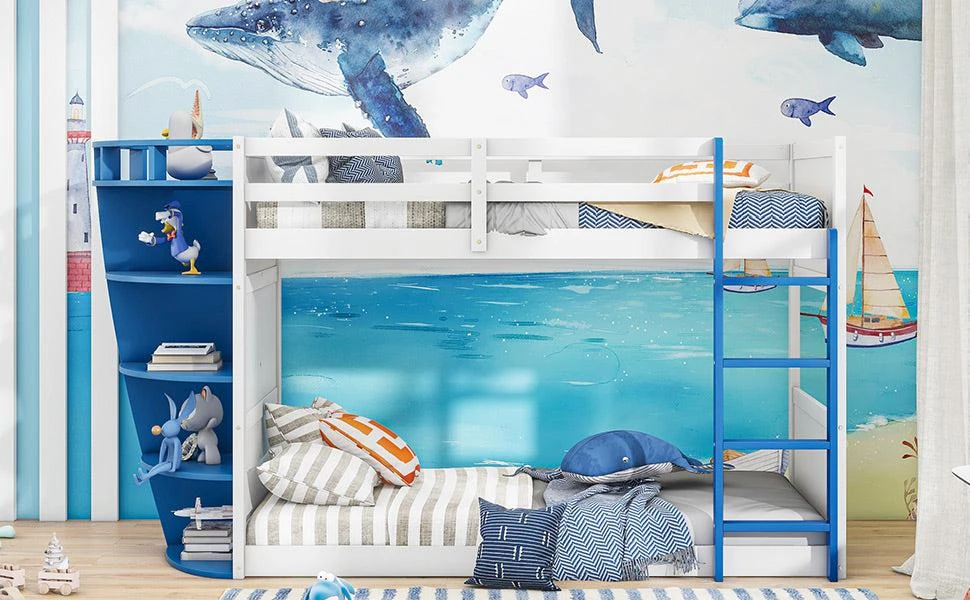 商品Simplie Fun|Twin over Twin Boat-Like Shape Bunk Bed with Storage Shelves,价格¥4199,第4张图片详细描述