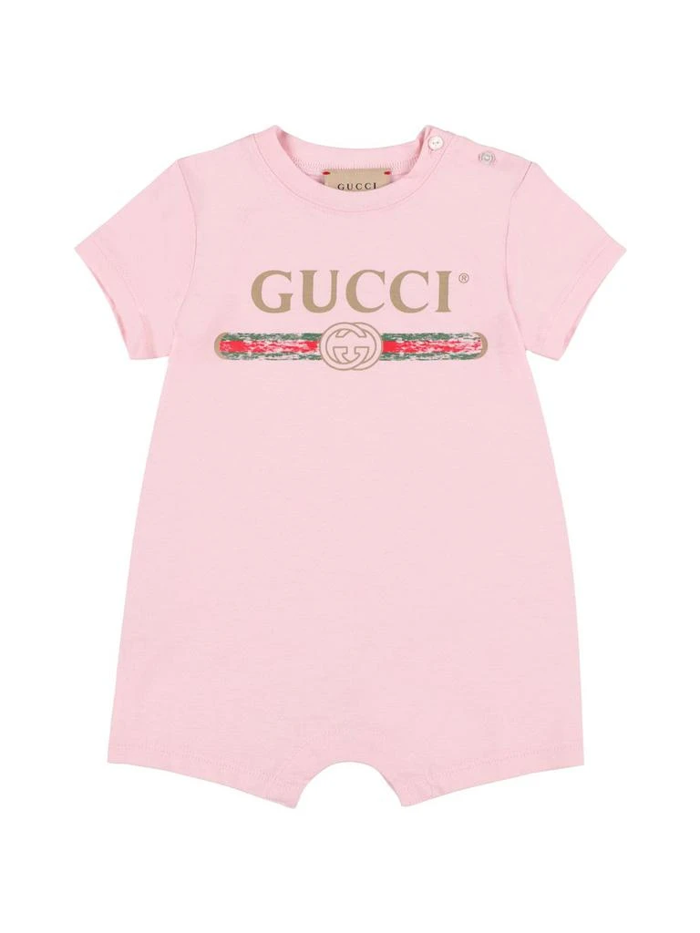 商品Gucci|Logo Print Cotton Romper, Hat & Bib,价格¥2609,第1张图片