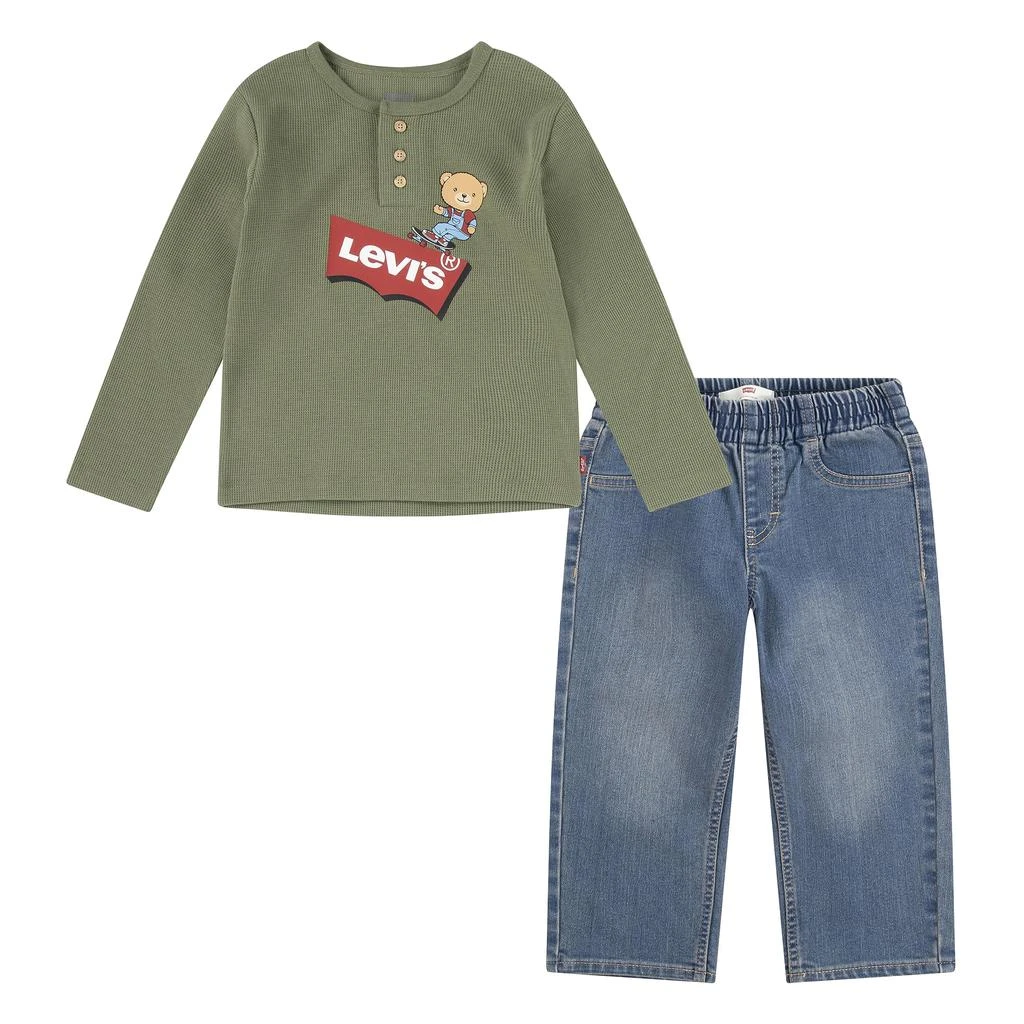 商品Levi's|Long Sleeve Thermal Henley and Denim Two-Piece Outfit Set (Little Kids),价格¥178,第1张图片