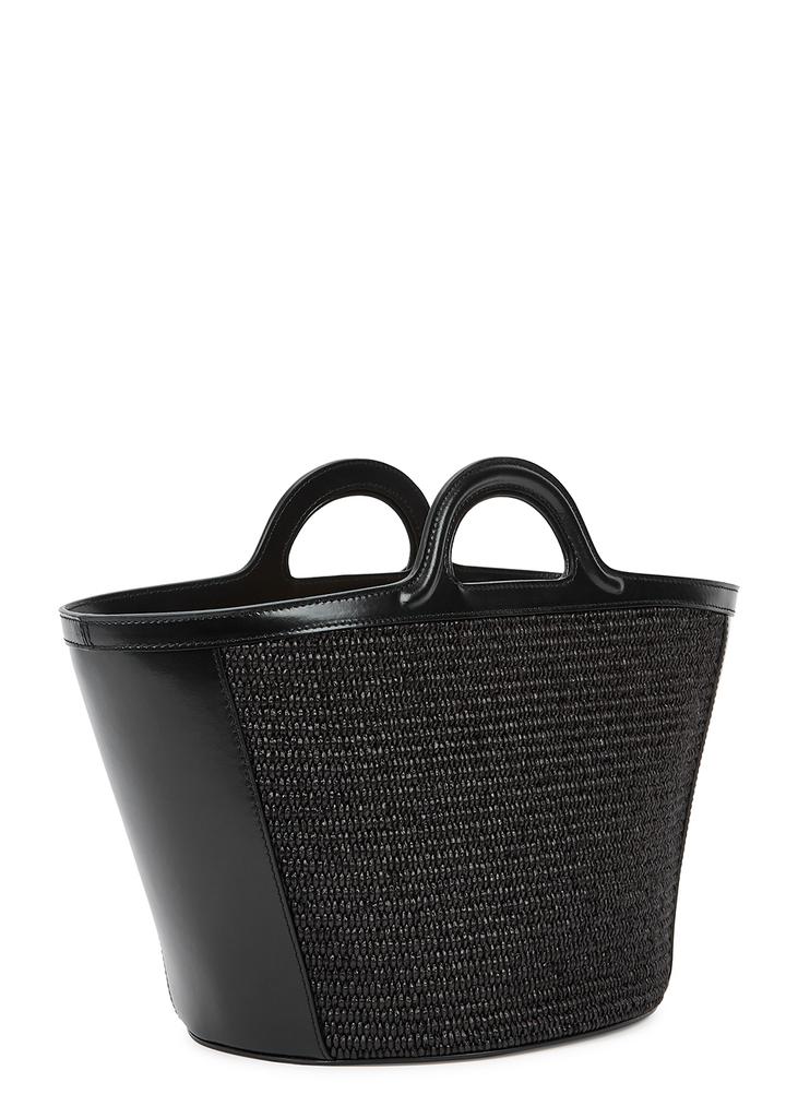 Tropicalia small leather and raffia basket bag商品第2张图片规格展示