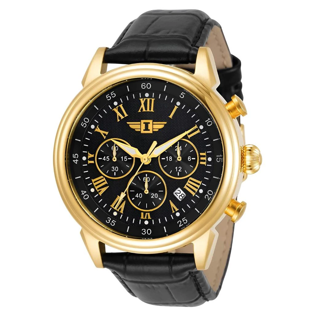 商品Invicta|Invicta IBI-90242-003 Men's I by Invicta Collection Gold Tone Stainless Steel Quartz and Black Leather Band Watch,价格¥410,第1张图片