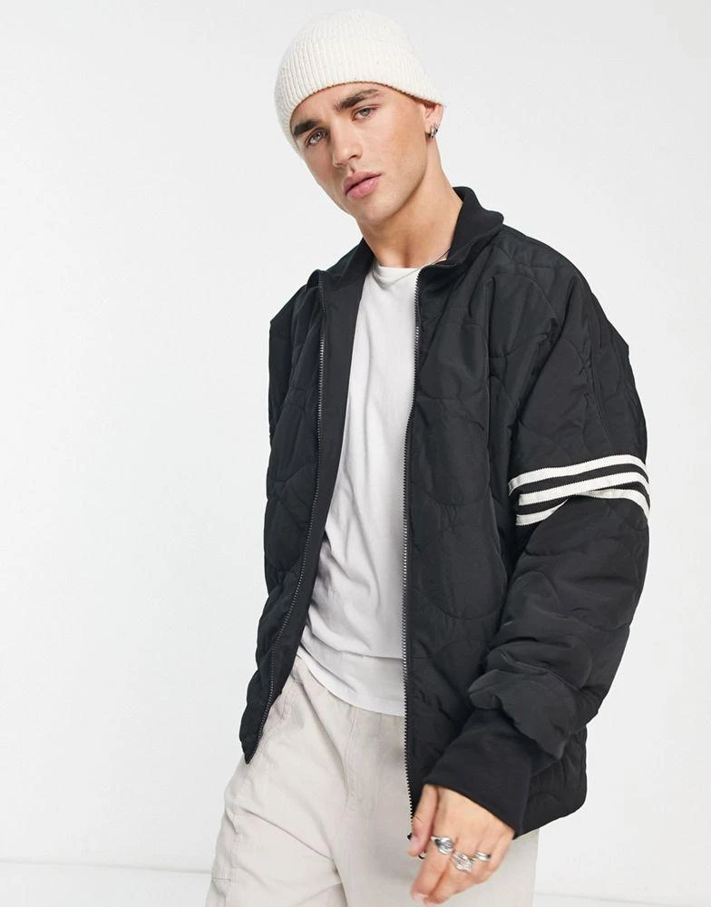 商品Adidas|adidas Originals Neuclassics 3 stripe quilted jacket in black,价格¥703,第1张图片