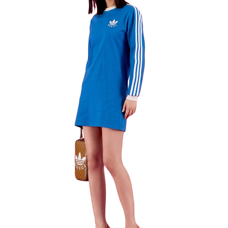 商品Gucci|【预售3-7天】GUCCI/古驰 22年秋冬新款 adidas联名系列 女士钴蓝色纯棉T恤连衣裙693537XJEBS4153,价格¥5683,第4张图片详细描述