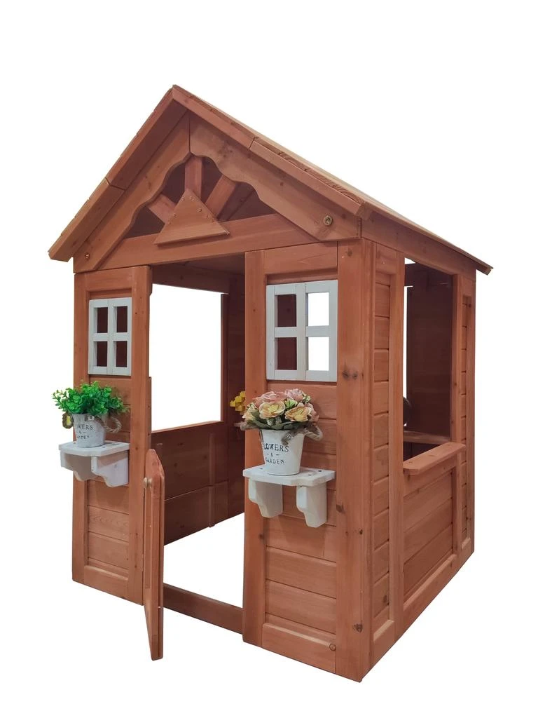 商品Streamdale Furniture|Streamdale All Wooden Kids Playhouse With 2 Windows And Flower Pot Holder,价格¥3619,第4张图片详细描述