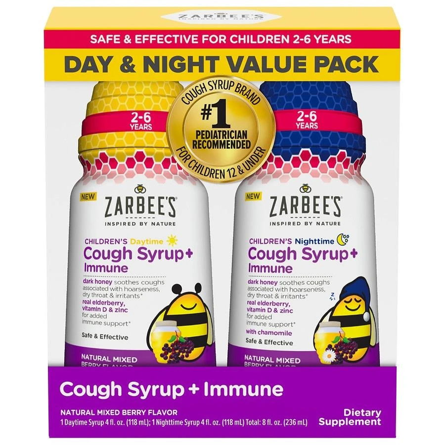 商品ZarBee's Naturals|Children's Cough Syrup + Immune Day & Night Pack Natural Mixed Berry,价格¥149,第1张图片