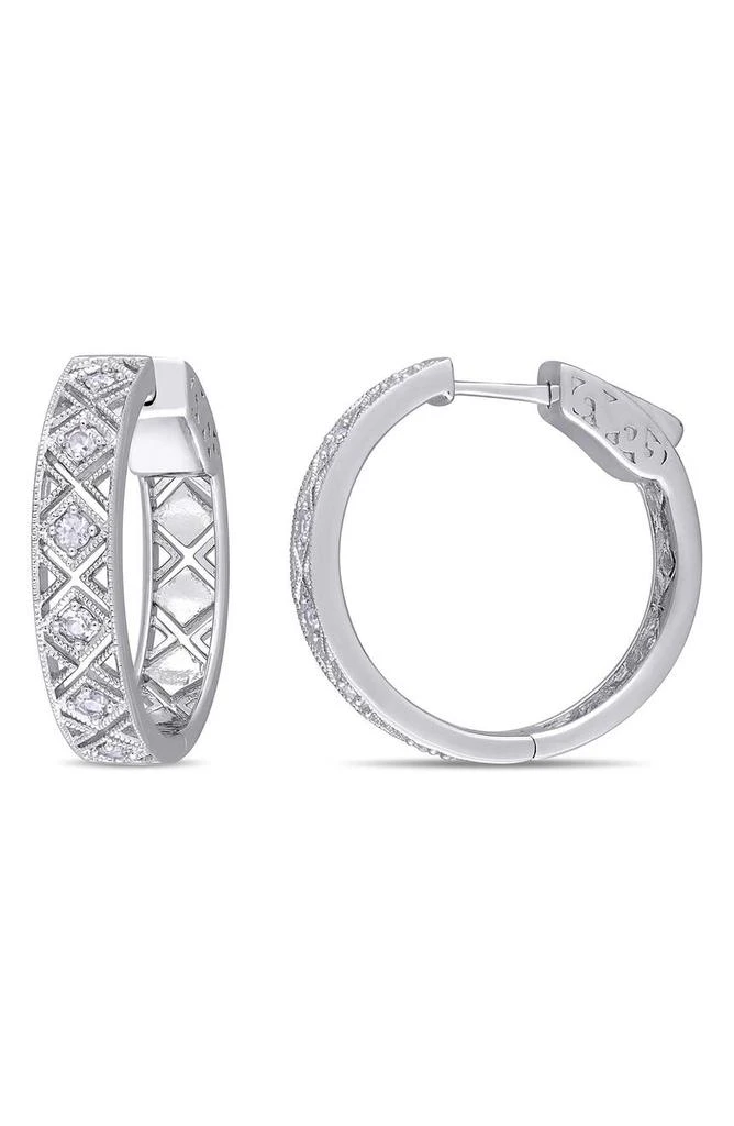 商品DELMAR|Sterling Silver White Sapphire Textured Hoop Earrings,价格¥1412,第1张图片