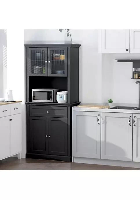 商品HOMCOM|71 Traditional Freestanding Kitchen Buffet With Hutch Pantry Cabinet With 4 Doors 3 Level Adjustable Shelves And 1 Drawer Black,价格¥2586,第2张图片详细描述