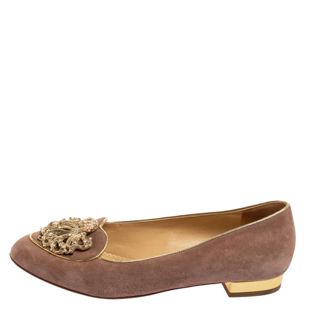 商品[二手商品] Charlotte Olympia|Charlotte Olympia Dusty Pink Suede Zodiac Virgo Ballet Flats Size 38,价格¥1052,第2张图片详细描述