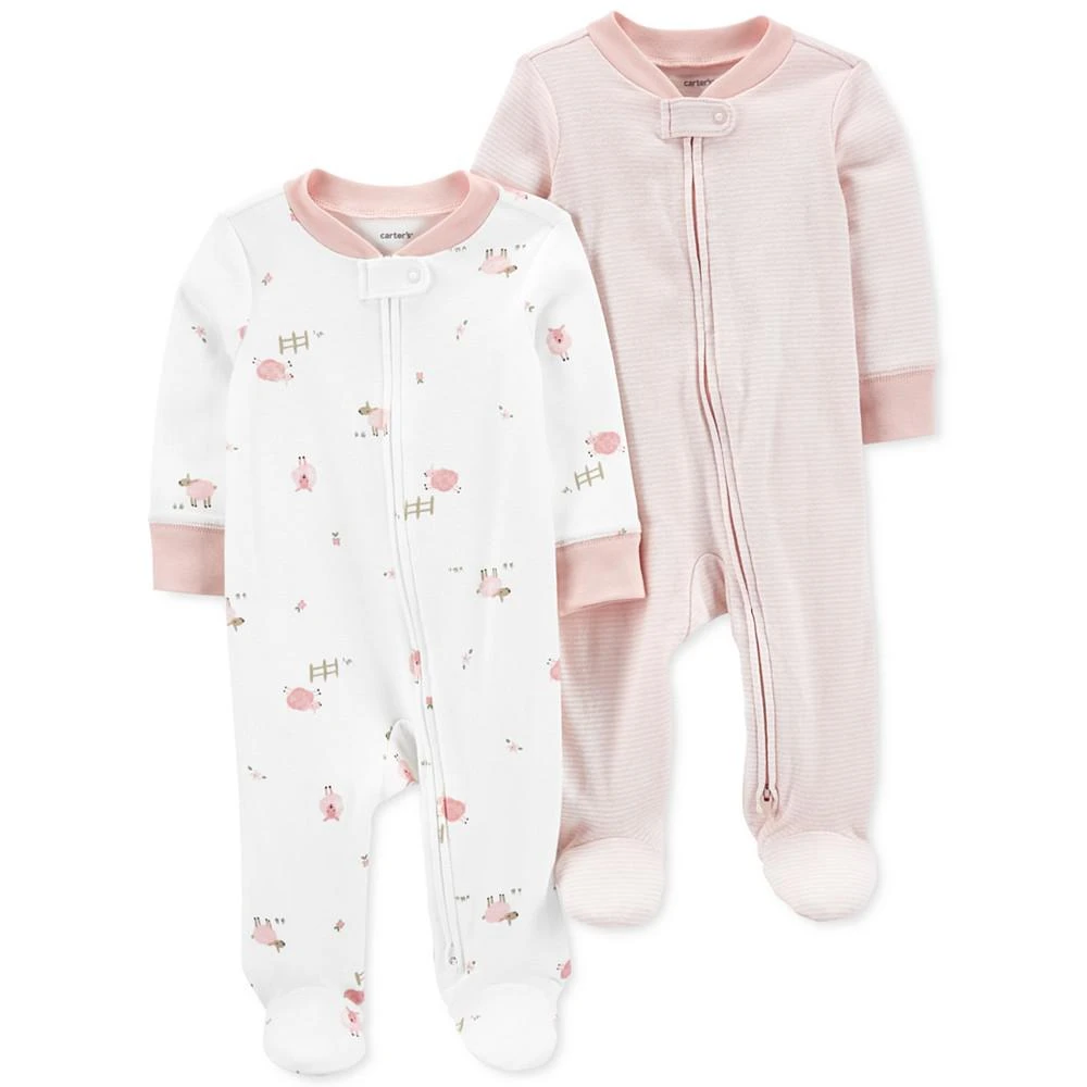 商品Carter's|Baby Girls Cotton Two Way Zip Footed Coveralls, Pack of 2,价格¥111,第1张图片