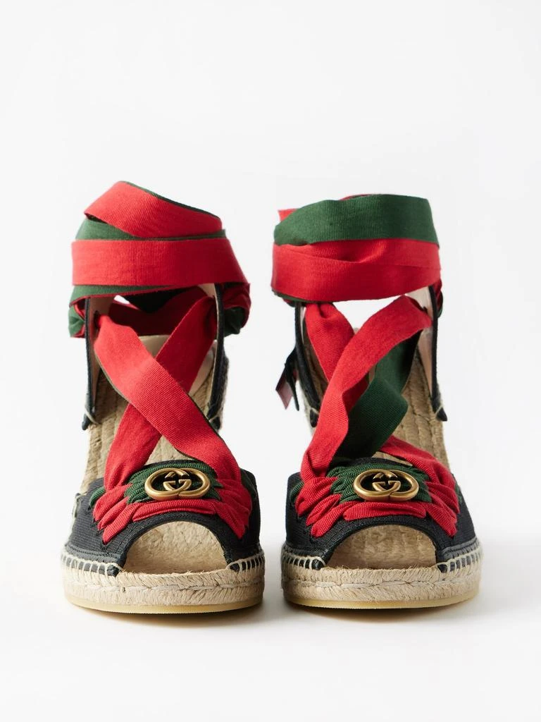 商品Gucci|95 canvas wrap espadrille wedge sandals,价格¥6261,第2张图片详细描述