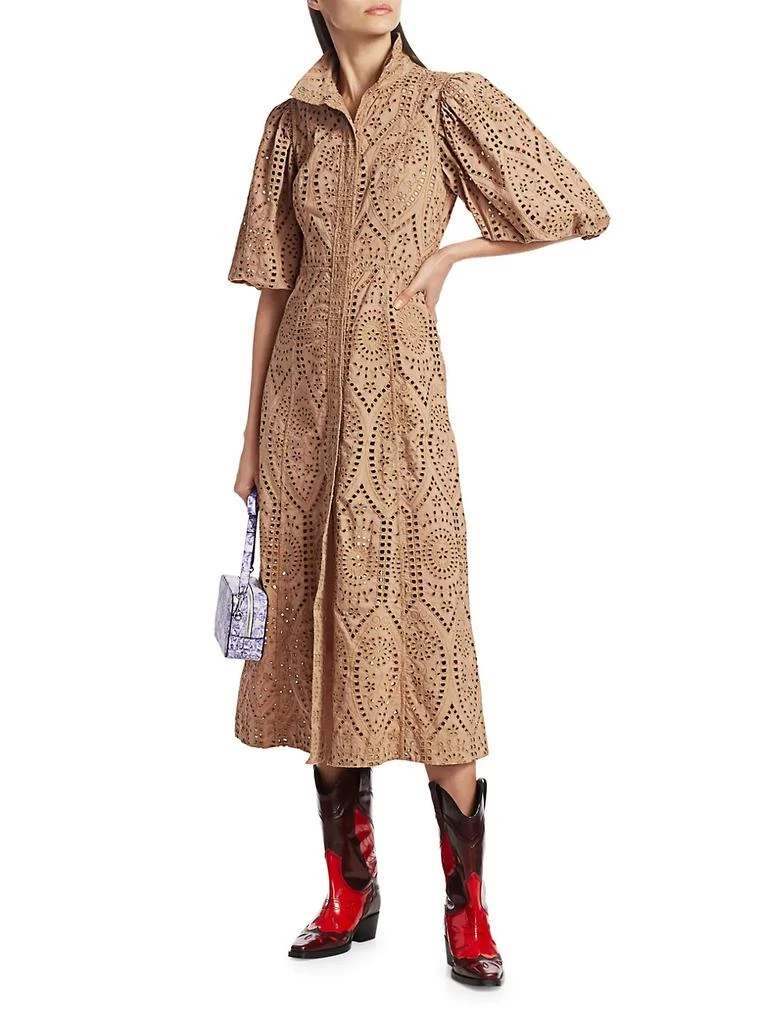 商品Ganni|Broderie Anglasie Jeweled Button Midi Dress,价格¥1073,第2张图片详细描述