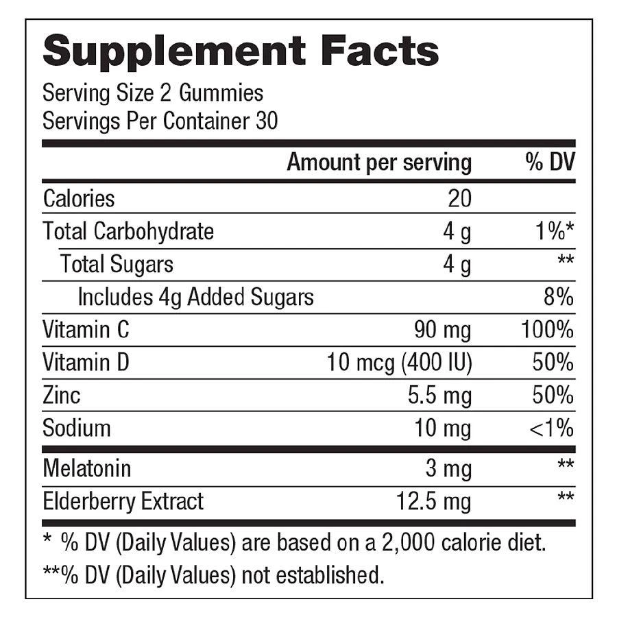 商品Walgreens|Melatonin 3 mg + Immunity Gummies Natural Raspberry,价格¥90,第3张图片详细描述