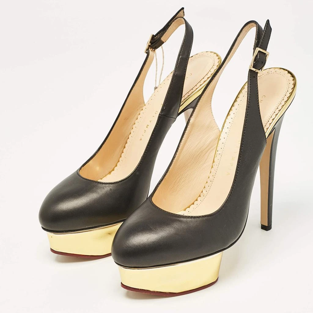 商品Charlotte Olympia|Charlotte Olympia Black Leather Dolly Slingback Pumps Size 38,价格¥2545,第2张图片详细描述