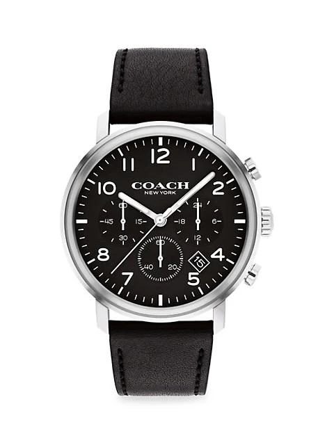 商品Coach|Harrison Stainless Steel Leather Strap Watch,价格¥2213,第1张图片