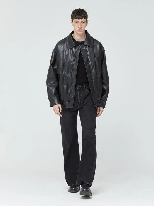 商品V2|8020 Oversized Vegan Leather Vintage Jacket Black,价格¥846,第1张图片