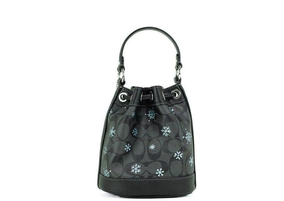 商品[二手商品] Coach|COACH Dempsey 15 Small Snowflake Print Graphite Coated Canvas Bucket Women's Bag,价格¥2329,第4张图片详细描述