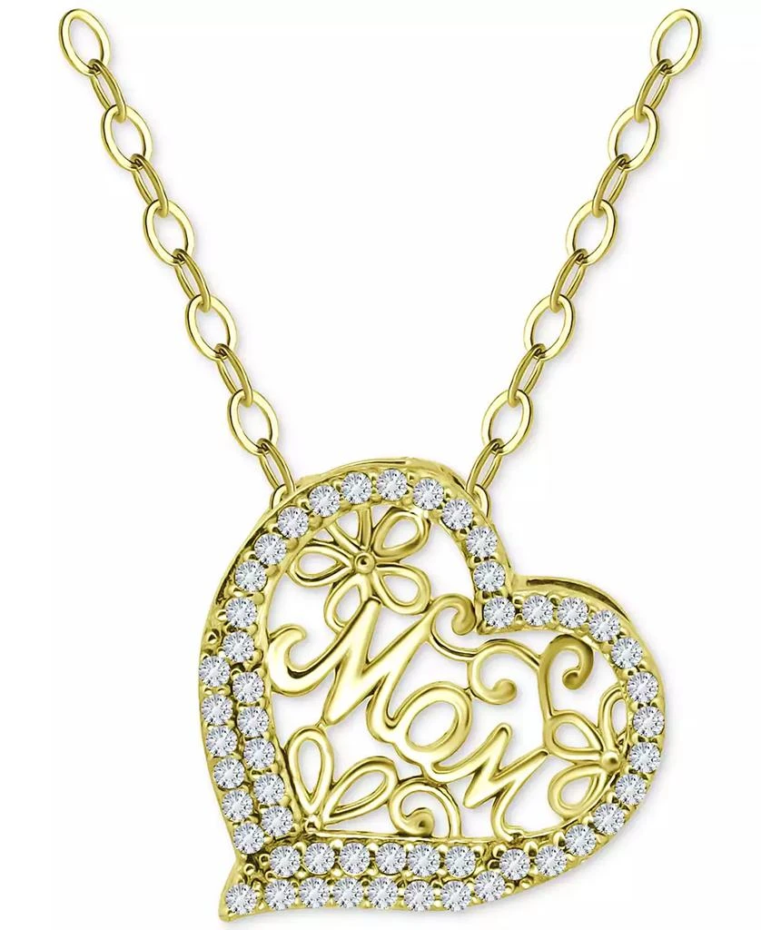 商品Giani Bernini|Cubic Zirconia Mom Heart Pendant Necklace in 18k Gold-Plated Sterling Silver, 16" + 2" extender, Created for Macy's,价格¥764,第1张图片