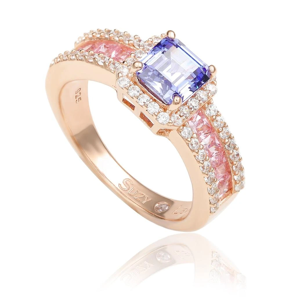 商品Suzy Levian|Rose Gold Sterling Silver Blue Tanzanite Pink Cubic Zirconia Engagement Ring,价格¥773,第1张图片