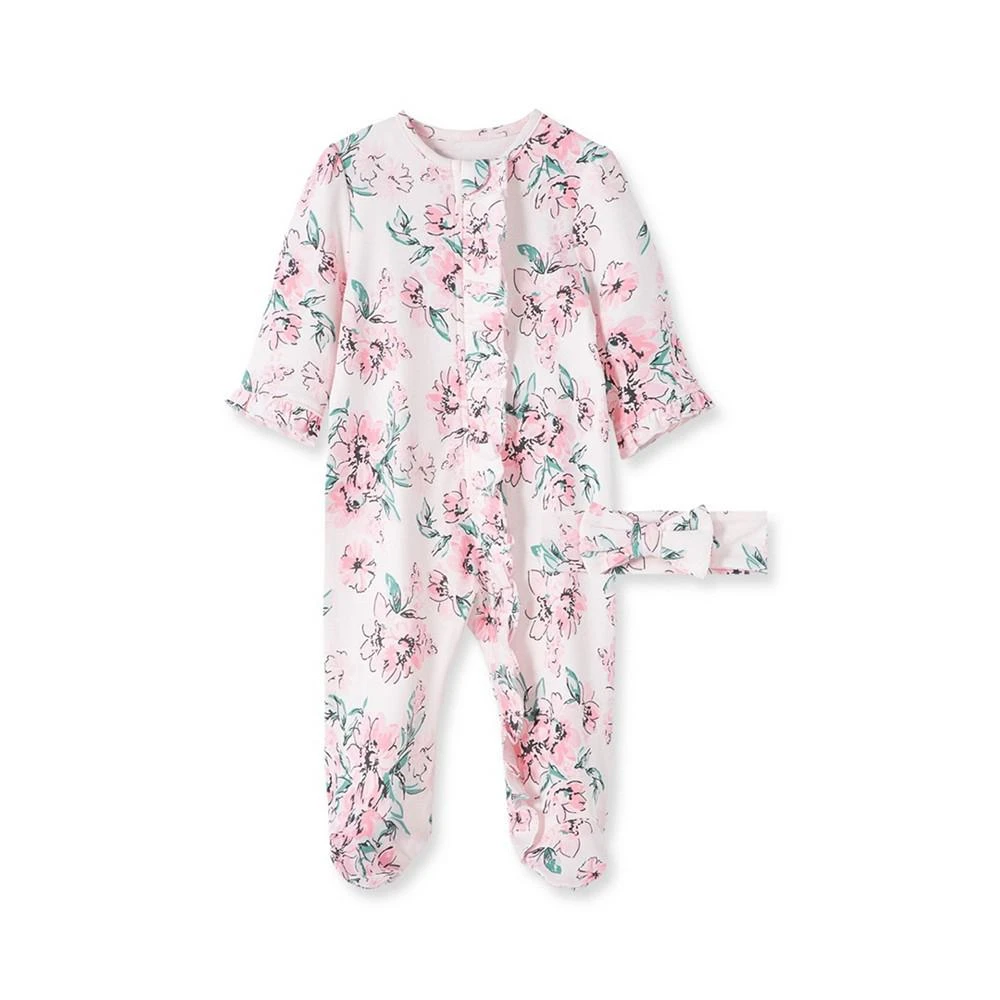 商品Little Me|Baby Girls Dream Floral Footed Coverall and Headband, 2 Piece Set,价格¥97,第1张图片