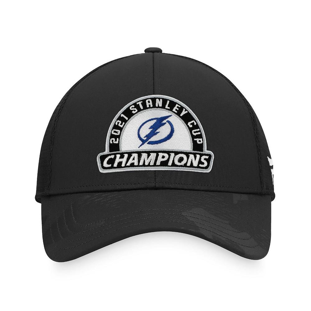 Men's Black Tampa Bay Lightning 2021 Stanley Cup Champions Locker Room Adjustable Trucker Hat商品第3张图片规格展示