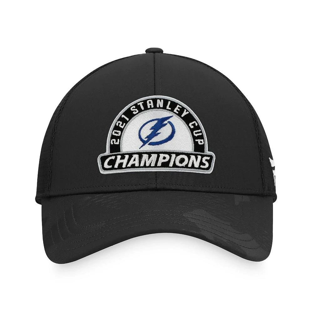 商品Fanatics|Men's Black Tampa Bay Lightning 2021 Stanley Cup Champions Locker Room Adjustable Trucker Hat,价格¥285,第3张图片详细描述