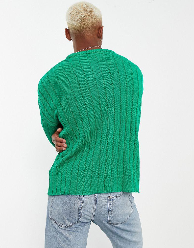 ASOS DESIGN oversized wide ribbed jumper in bright green商品第2张图片规格展示