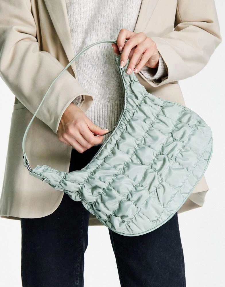 商品ASOS|ASOS DESIGN slouchy shoulder bag in sage ruched nylon,价格¥83,第3张图片详细描述