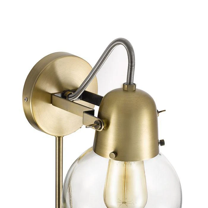 Lighting Mid Century Modern 9.75" Antique Brass Single Glass Globe Plug In Wall Sconce 商品