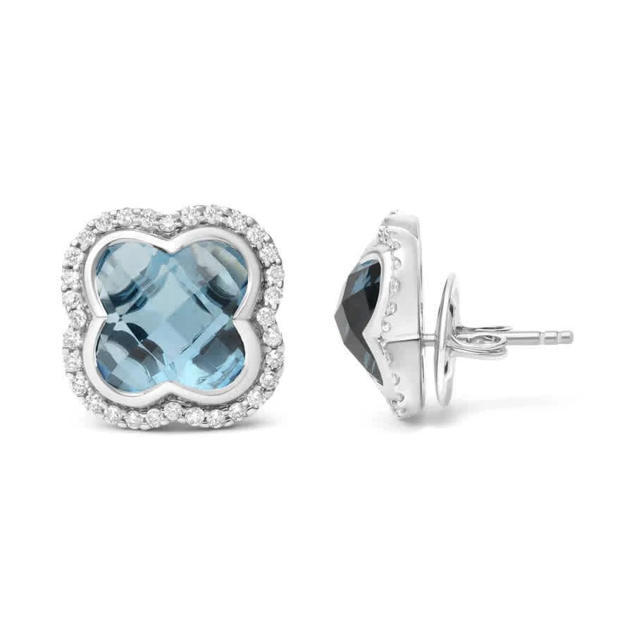 商品Haus Of Brilliance|18K White Gold 3/8 Cttw Diamond and 11x11mm Clover-Cut London Blue Topaz Gemstone Halo Clover Stud Earrings (G-H Color,价格¥26667,第3张图片详细描述