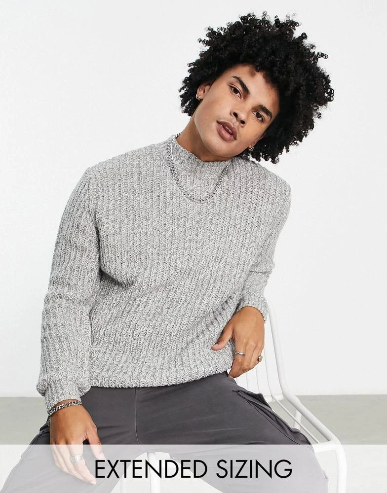 商品ASOS|ASOS DESIGN heavyweight fisherman turtle neck jumper in grey twist,价格¥159,第1张图片