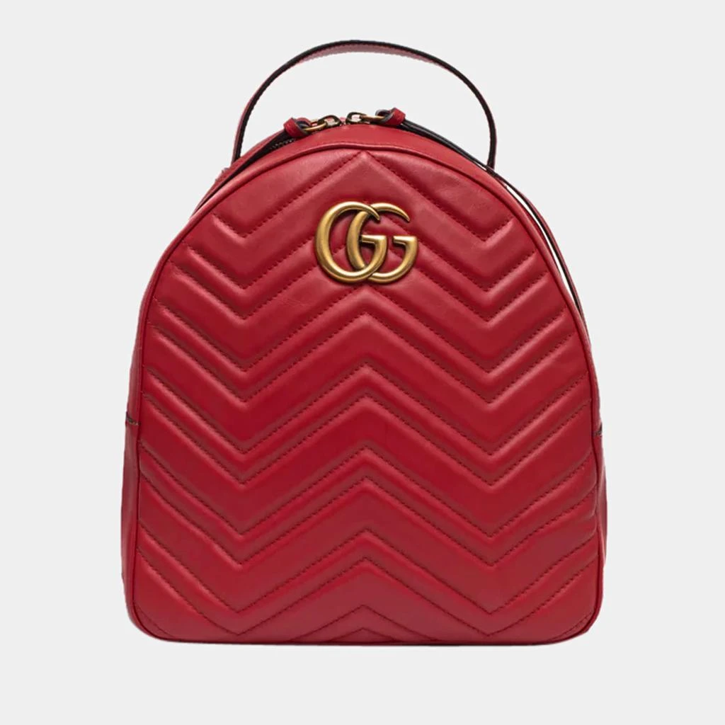商品[二手商品] Gucci|Gucci Red Matelassé Leather GG Marmont Backpack,价格¥14376,第1张图片