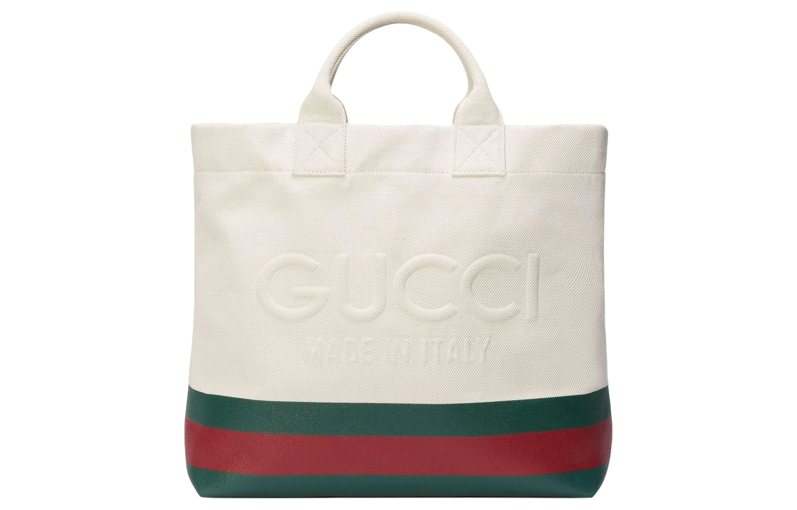 商品[国内直发] Gucci|古驰 字母压花 天然帆布 托特包Tote包购物袋单肩斜挎手提包帆布包 中号 男款 白色拼绿色,价格¥4746,第1张图片
