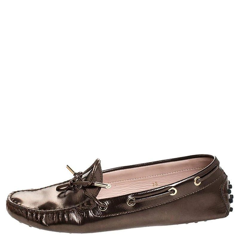商品[二手商品] Tod's|Tod's Metallic Leather Bow Slip On Loafers Size 38,价格¥1756,第2张图片详细描述