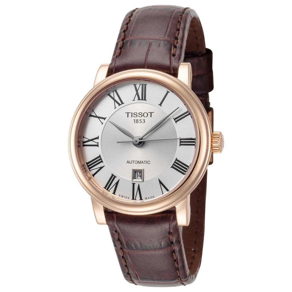 商品Tissot|卡森系列 女士机械腕表 棕色皮革表带 30mm T1222073603300,价格¥2185,第1张图片
