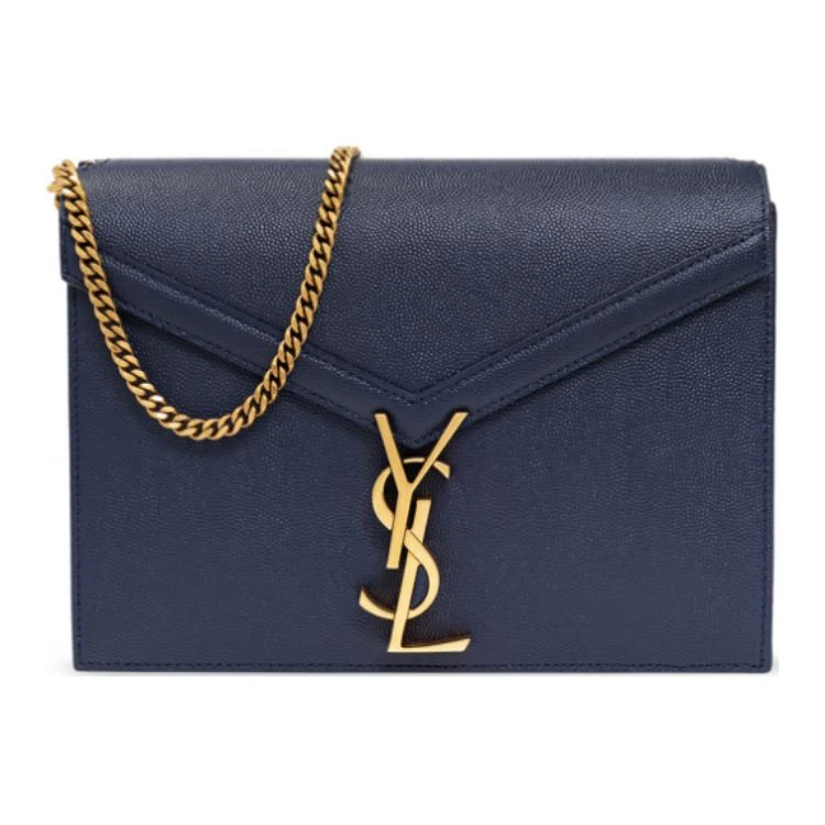 商品[国内直发] Yves Saint Laurent|圣罗兰 YSL CASSANDRA 金标Logo粒面压花链条 小牛皮 斜挎单肩包 中号 女款 海军蓝,价格¥10612,第1张图片