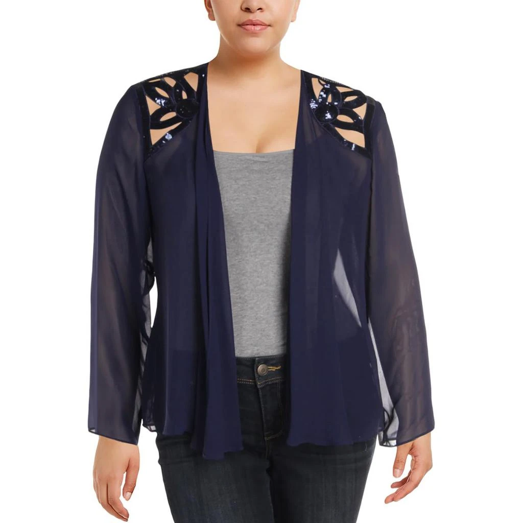 商品SLNY|SLNY Womens Plus Chiffon Embellished Cardigan Top,价格¥84,第1张图片