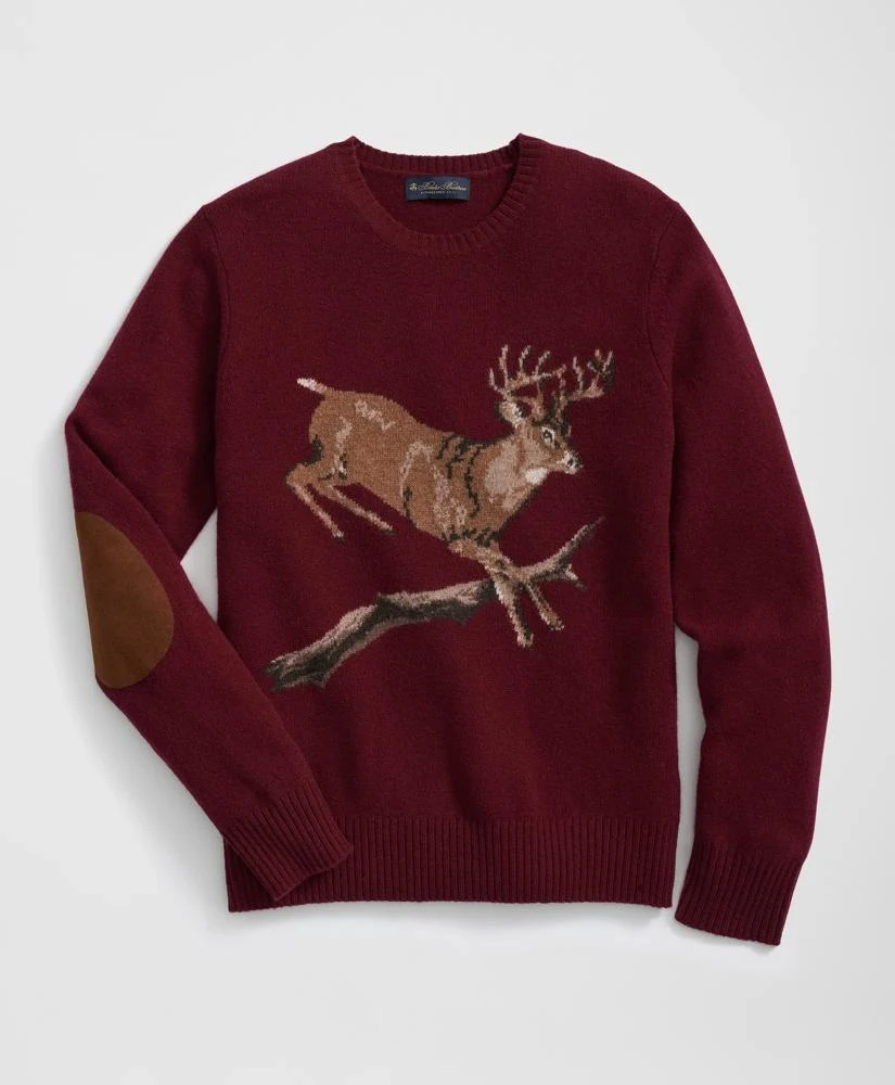 商品Brooks Brothers|Merino Wool Crewneck Sweater with Deer Intarsia Motif,价格¥828,第1张图片