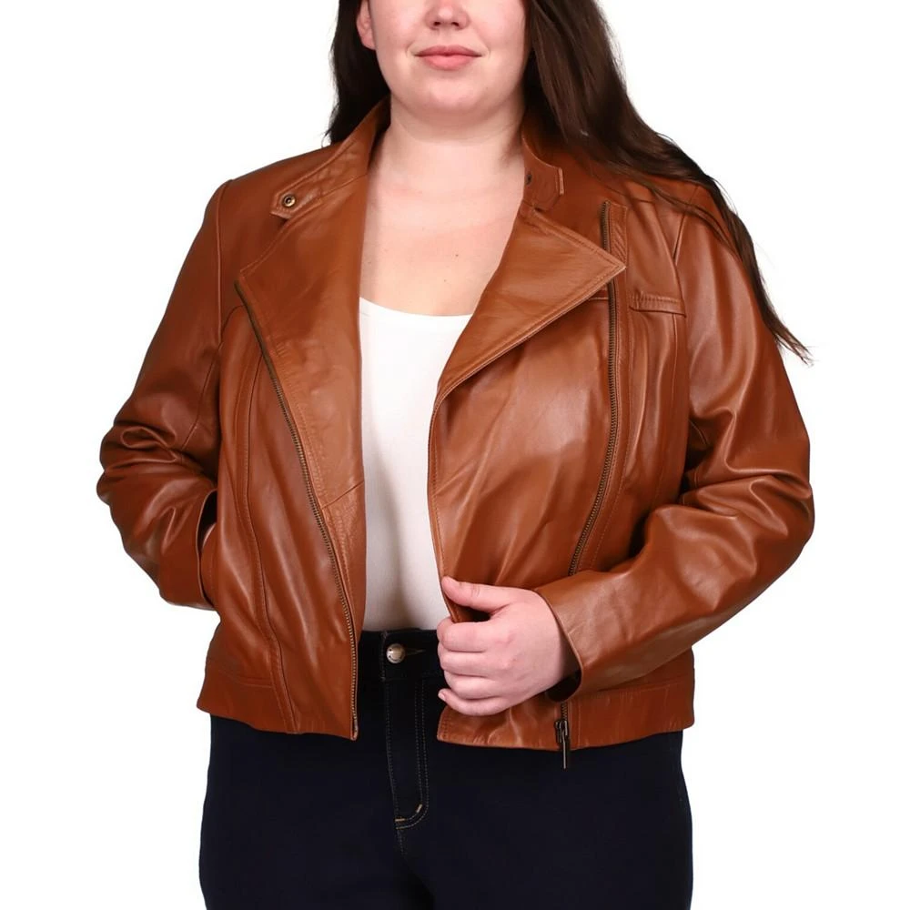 商品Michael Kors|Plus Size Leather Moto Jacket,价格¥794,第1张图片